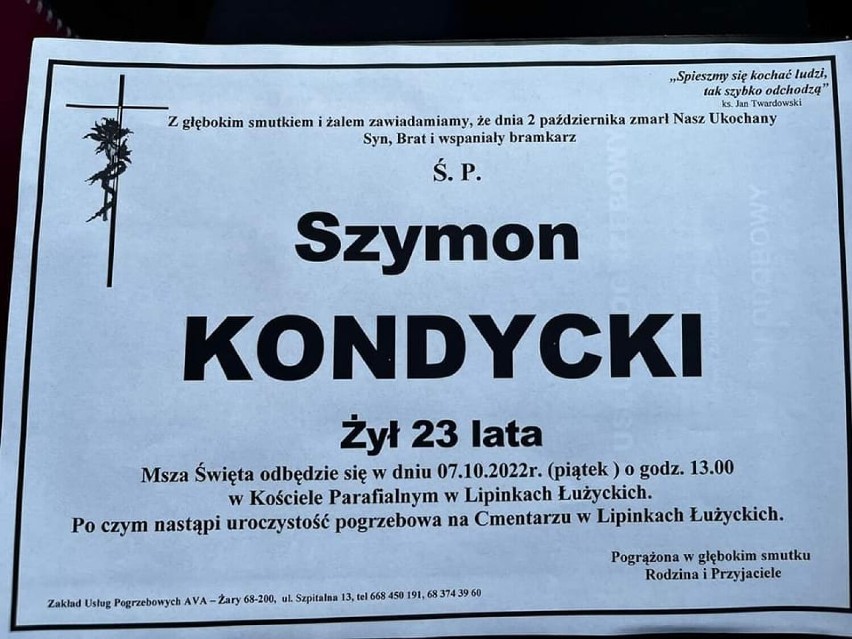 Pogrzeb tragicznie zmarłego bramkarza Szymona Kondyckiego już w tym tygodniu