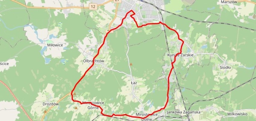 Żary - mMirostowice Dolne -Kunice - Żary. 23 kilometry.