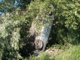 Wypadek w Witowicach: Mazda wylądowała na drzewie