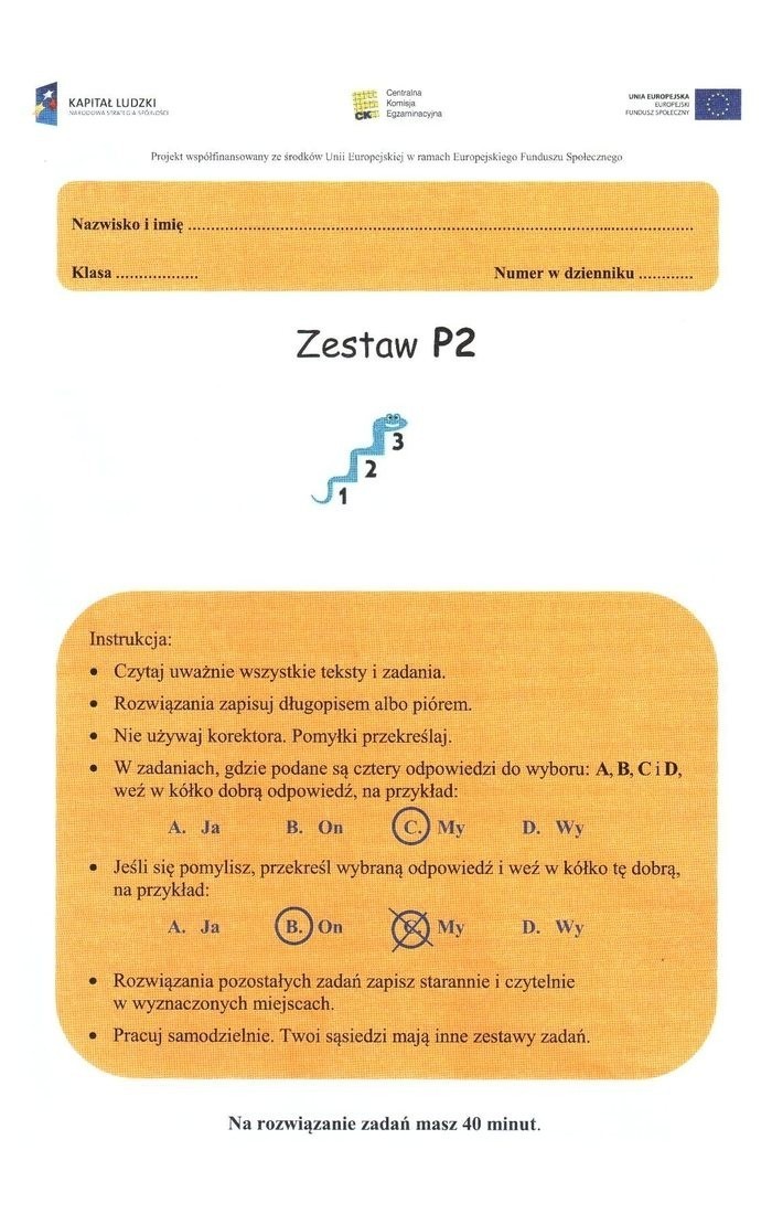 Sprawdzian trzecioklasisty - język polski (arkusz - P2)