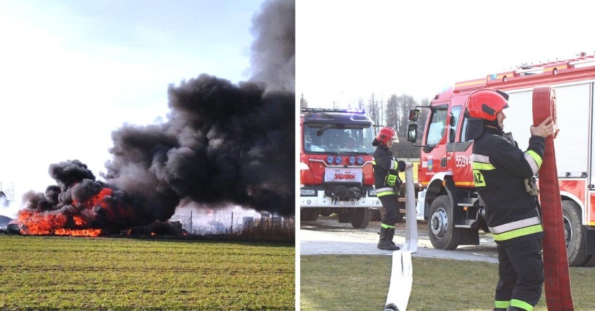 Pożar trawy i opon w okolicy Wielunia. W akcji 9 zastępów straży ZDJĘCIA