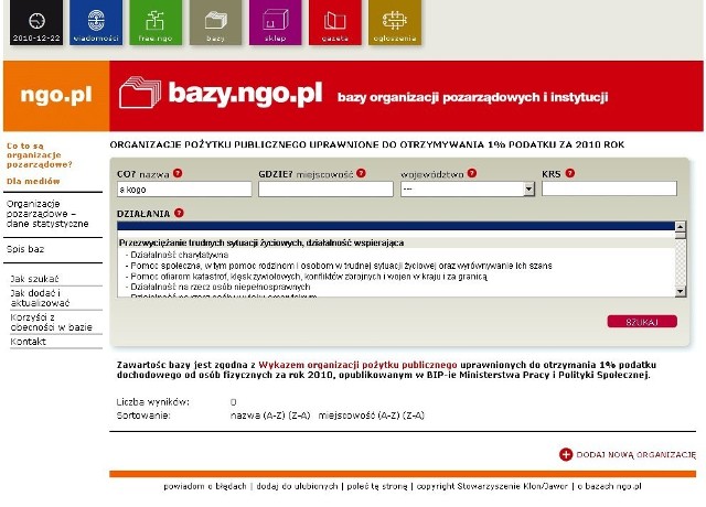 Wykaz organizacji znajdziecie na stronie www.bazy.ngo.pl