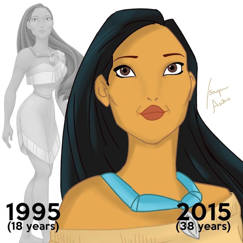Pocahontas przed czterdziestką, Arielka już po. Zobacz, jak dziś wyglądałyby postacie Disneya