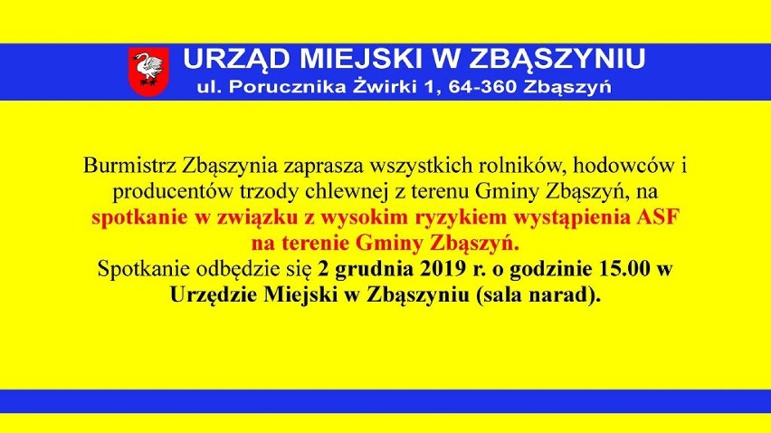 Gmina Zbąszyń została włączona do obszaru ochronnego w związku z zagrożeniem afrykańskim pomorem świń (strefa żółta ochronna ASF)