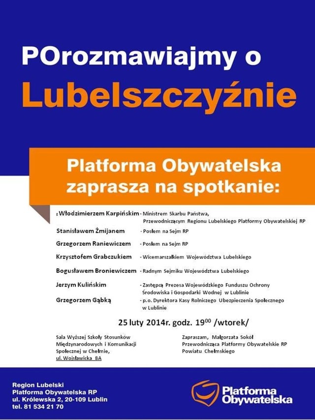 Po w Chełmie - będą rozmawiali o Lubelszczyźnie.