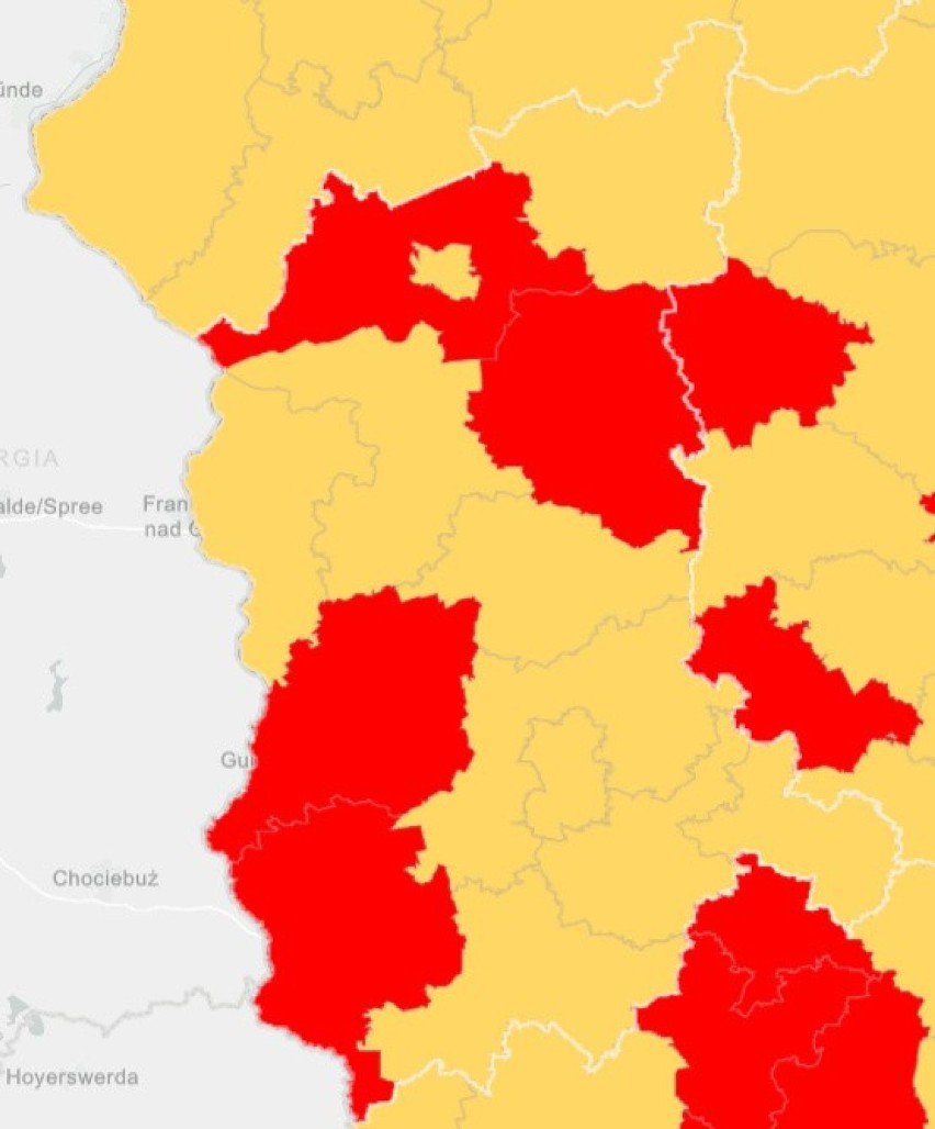 Województwo lubuskie 
Strefa czerwona
Powiaty: gorzowski,...