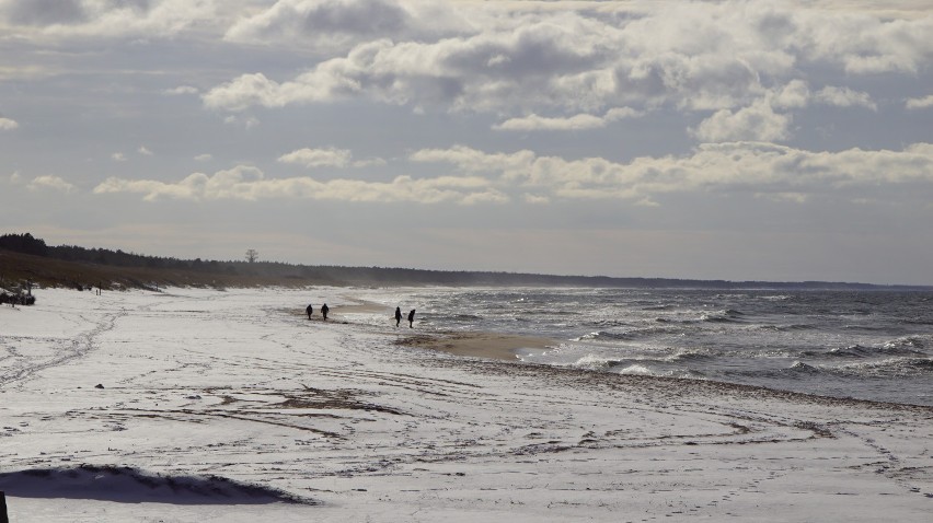 Zimowe Darłówko 2021. Zaśnieżona plaża i kładka przyrodnicza [zdjęcia]