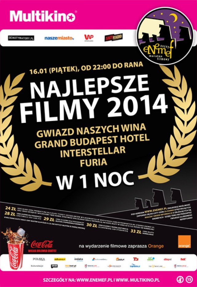 Maraton ENEMEF: Noc Najlepszych Filmów 2014  odbędzie się 16 stycznia.