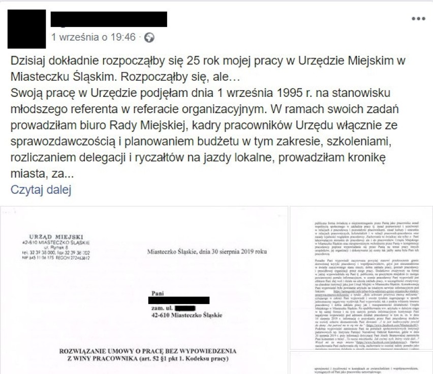 Burmistrz zwolnił urzędniczkę za komentarze na Facebooku. Publicznie krytykowała szefa i Urząd Miasta Miasteczka Śląskiego