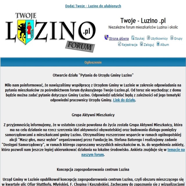 Pytanie do Urzędu Gminy Luzino można zadawać poprzez internetowe forum www.twoje-luzino.pl