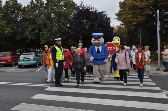 Seniorzy ze Śremu jak dzieci z pierwszych klas, wzięli udział w policyjnej akcji na temat bezpieczeństwa na drodze