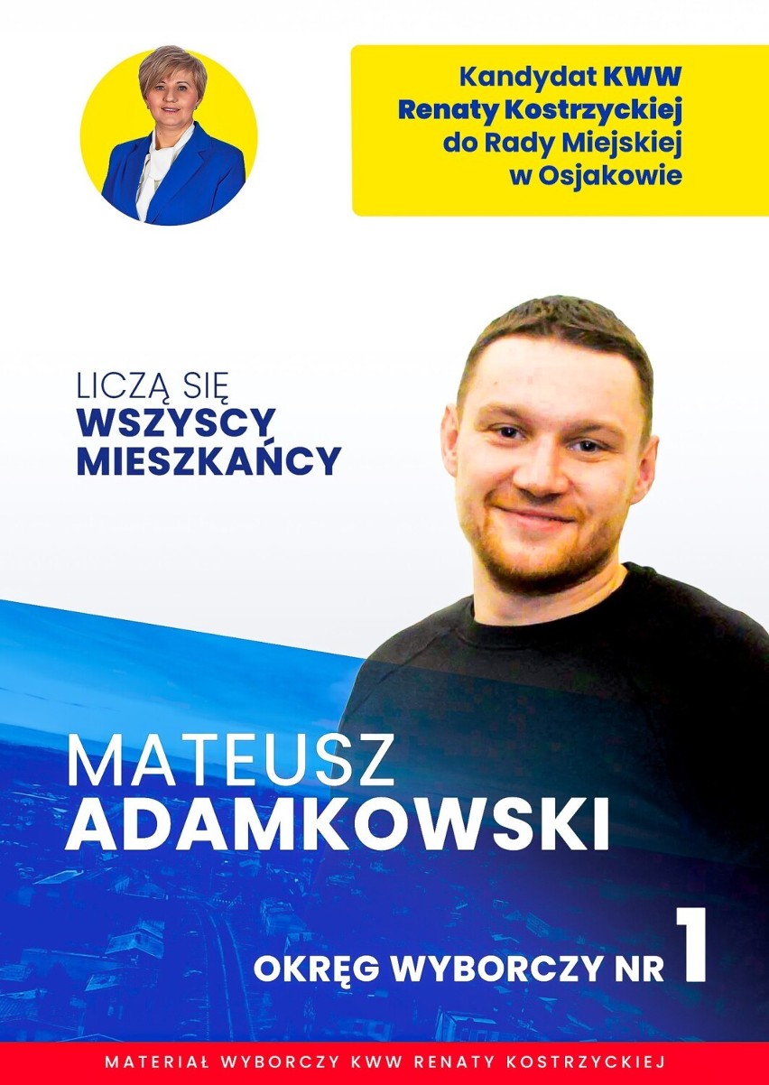 W okręgu nr 1 radnym został Mateusz Adamkowski z KWW Renaty...