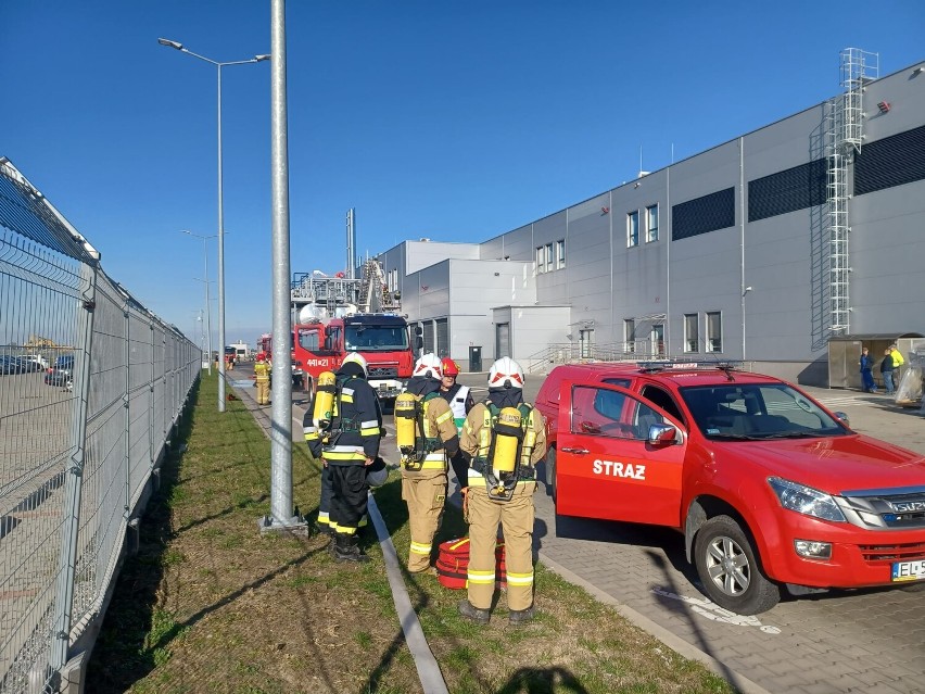 Ćwiczenia przeciwpożarowe w zakładzie Animex w Korytach. Na...