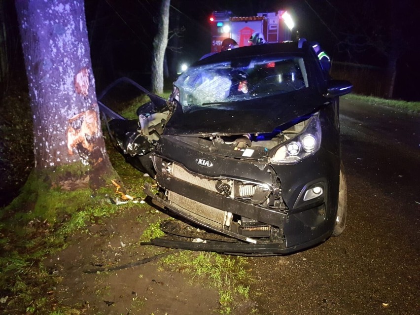 Auto roztrzaskało się na drzewie na drodze koło Barwic [zdjęcia]