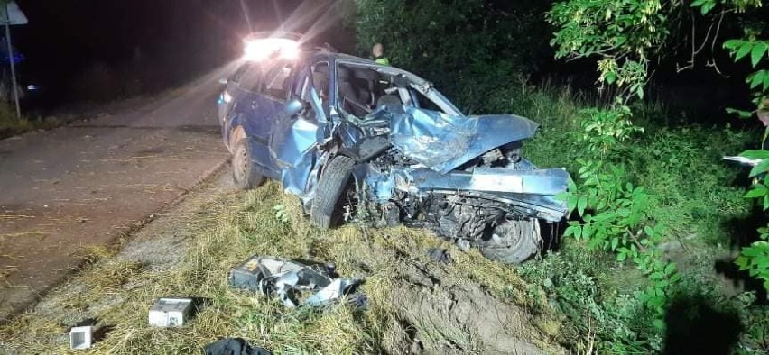 Wypadek w gminie Wodzierady. Auto uderzyło w drzewo ZDJĘCIA