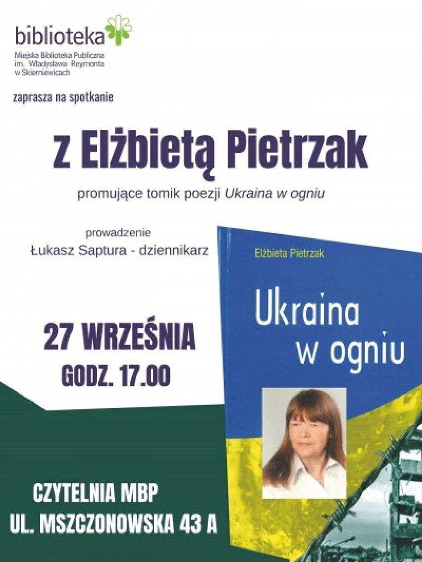 Promocja tomiku poezji "Ukraina w ogniu" w Miejskiej Bibliotece Publicznej w Skierniewicach 