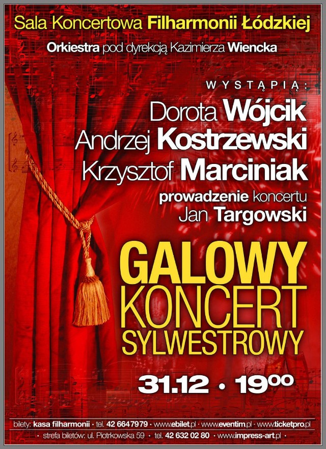 Plakat Galowego Koncertu Sylwestrowego w Łodzi