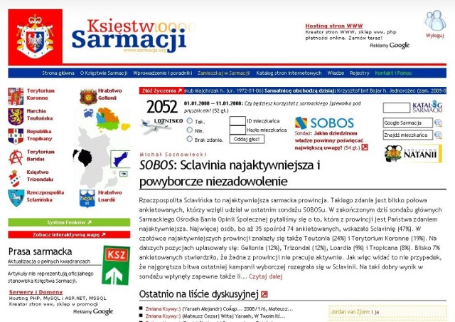 Zrzut strony internetowej Sarmacji - http://www.sarmacja.org/