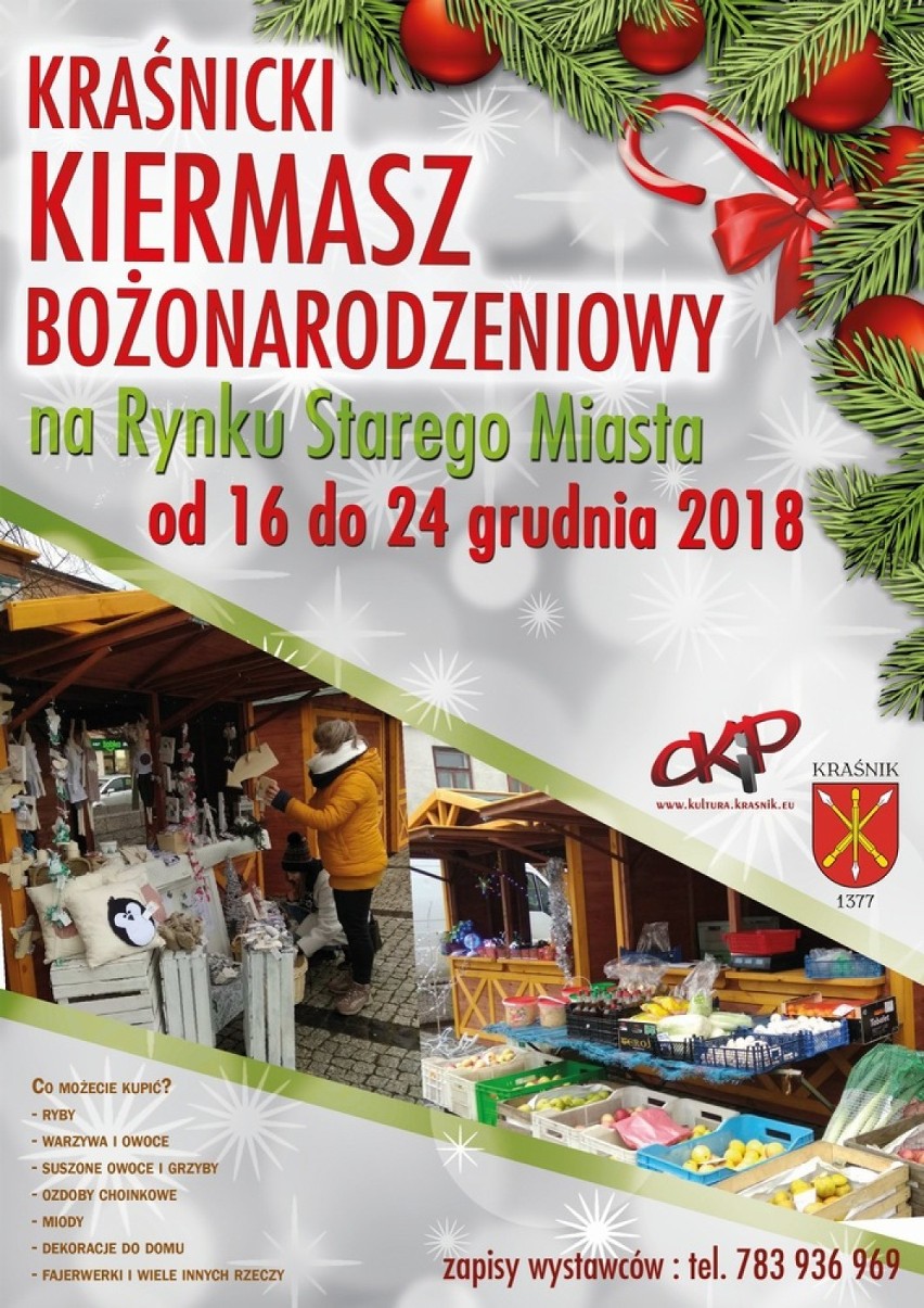 Święta w Kraśniku. Już wkrótce rozpocznie się Kraśnicki Kiermasz Bożonarodzeniowy i Świąteczny Kiermasz Rękodzieła. Sprawdź co zaplanowano