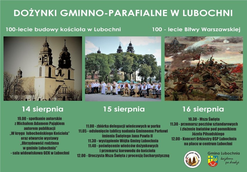 Dożynki gminno - parafialne w Lubochni. Uroczystości będą trwać trzy dni PROGRAM, PLAKAT