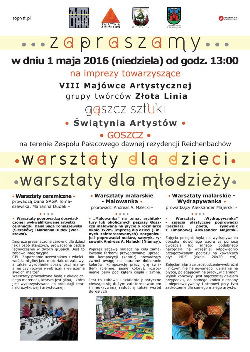 Plakat/afisz zapraszający na WARSZTATY w drugi dzień Majówki...