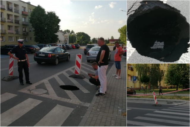 Wielka dziura (około pół metra szerokości) pojawiła się w jezdni przy ulicy Marii Konopnickiej 5