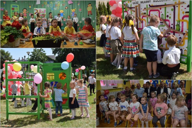 Otwarcie drugiego sensorycznego placu zabaw przy Przedszkolu nr 8 we Włocławku, 1 maja 2023 roku.