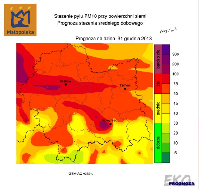 Stężenie pyłu PM 10 31 grudnia 2013 r.