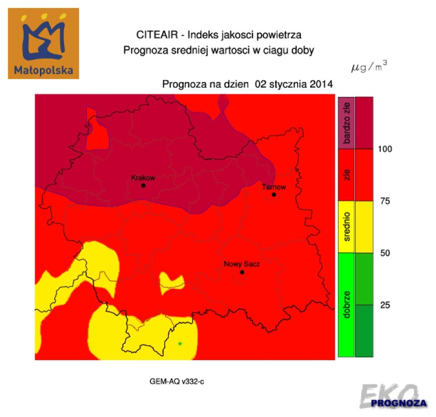 Ogólna jakość powietrza 2 stycznia 2014 r.