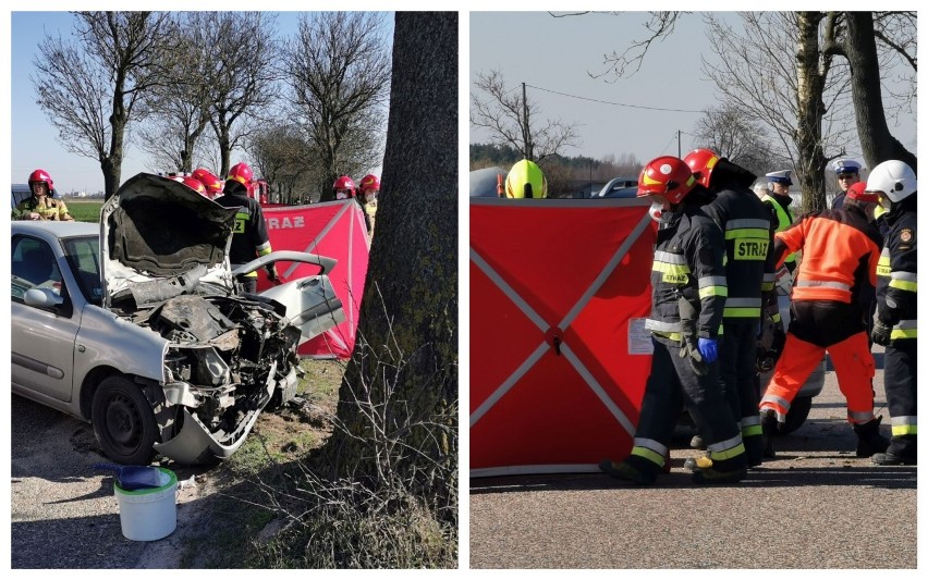 Tragiczny wypadek w powiecie włocławskim. Samochód uderzył w drzewo [zdjęcia]