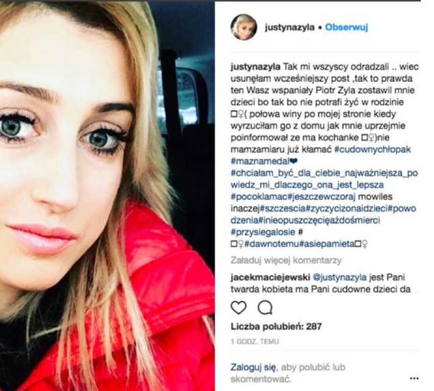Zaskakujący wpis Justyny Żyły na Instagramie: Piotrek zostawił mnie i dzieci