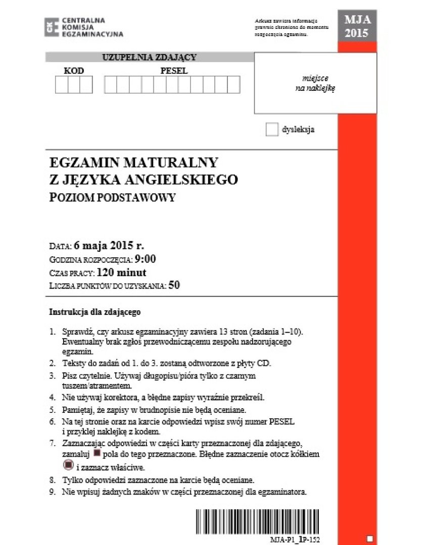 Matura 2015: język angielski [ARKUSZE PDF, ODPOWIEDZI, zadania] | śląskie  Nasze Miasto