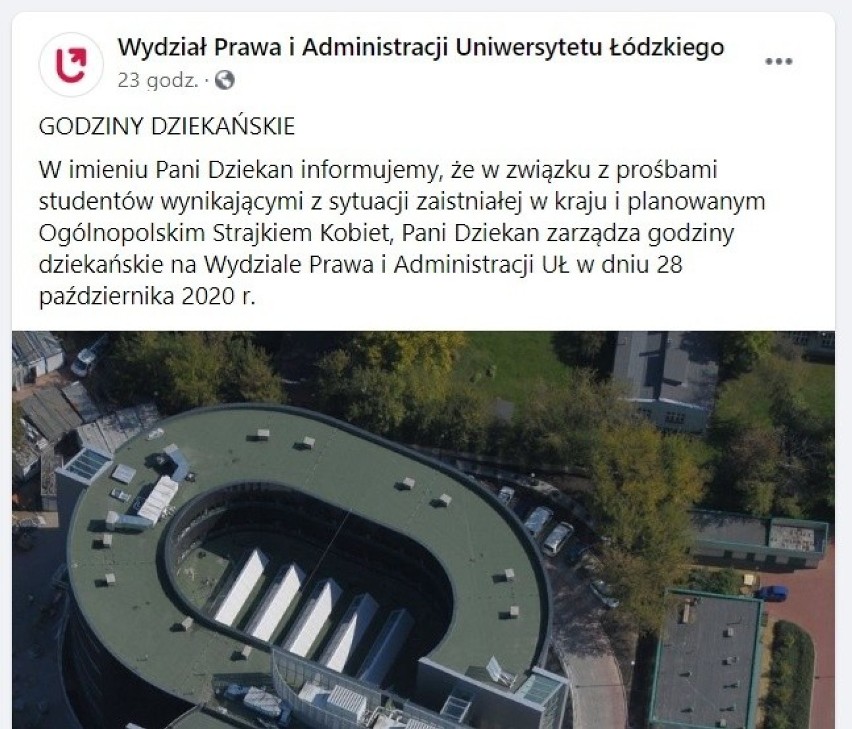 W Uniwersytecie Łódzkim oficjalną decyzję o środzie jako o...