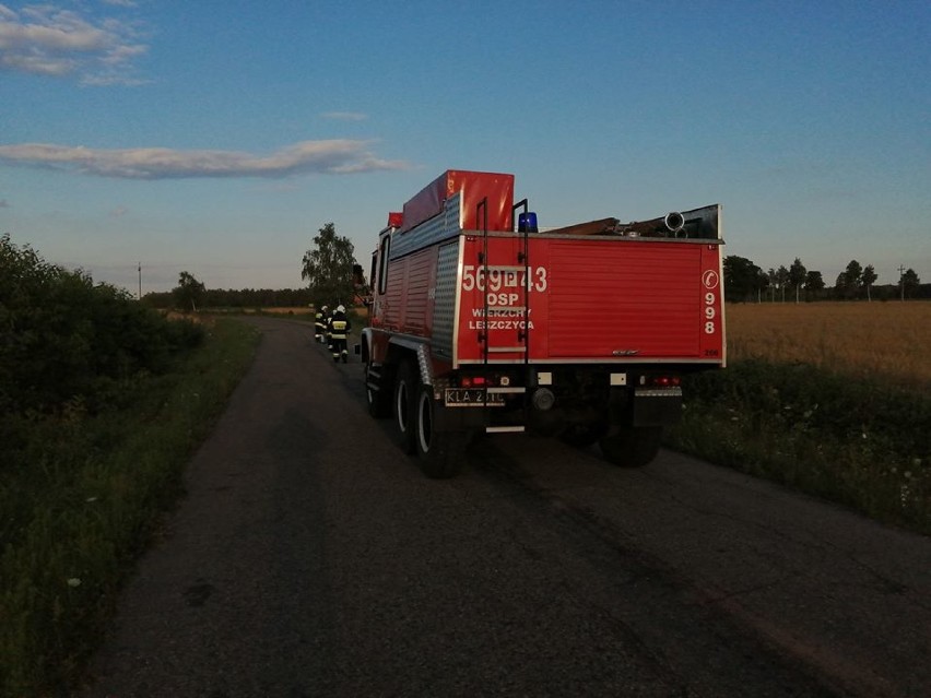 Gmina Gizałki. Plama oleju na drodze ciągnęła się kilka kilometrów. Strażacy zneutralizowali substancję