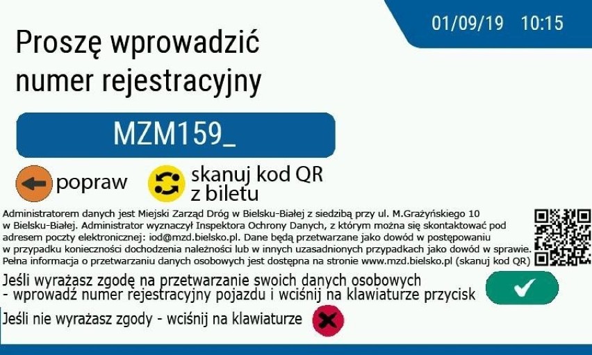 Po wpisaniu nr rejestracyjnego i jego zatwierdzeniu zielonym...