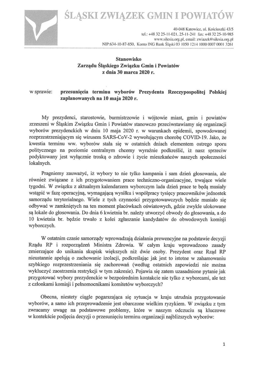 140 miast i gmin w woj. śląskim przeciw wyborom prezydenckim w czasie epidemii. Popierasz? [SONDA]