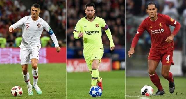 Od lewej: Cristiano Ronaldo, Lionel Messi, Virgil van Dijk