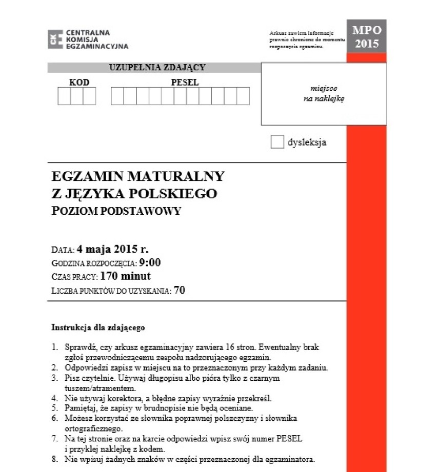 Matura 2015 z polskiego. Wypracowanie o Lalce [PDF, ODPOWIEDZI, ARKUSZE] Jak Wam poszło?