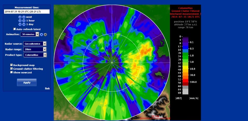 zrzut z goczałkowickiego radaru meto (31.07.2014)