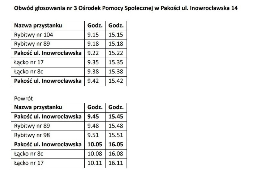 Tak będą kursowały autobusy w gminie Pakość 15 października...