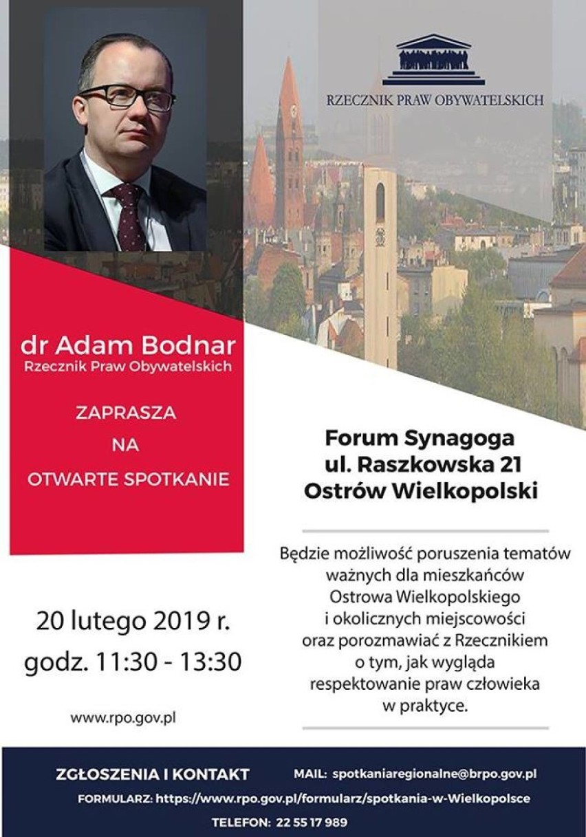 Rzecznik Praw Obywatelskich Adam Bodnar zaprasza na spotkanie w Ostrowie Wielkopolskim