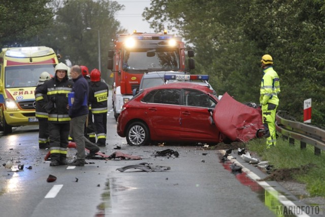 Według pierwszych ustaleń pracujących na miejscu policjantów,  63-letnia kobieta kierująca citroenem z nieustalonej jeszcze przyczyny, zjechała na przeciwległy pas ruchu i zderzyła się z ciężarówką.
-&nbsp;Kierująca citroenem zgięła na miejscu - informuje aspirant Karol Brandys z biura prasowego Komendy Wojewódzkiej Policji w Opolu. 

Droga w miejscu wypadku była zablokowana do godz. 13.55.

Opolskie Info [13.07.2018]

