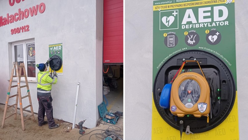 To urządzenie ratuje życie! W Małachowie na ścianie remizy OSP zainstalowano zewnętrzny defibrylator AED