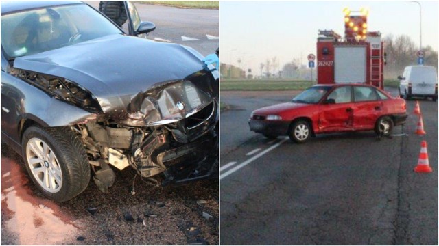 Kierowca BMW  nie zauważył jadącego al. Jana Pawła II opla i uderzył w lewy bok samochodu