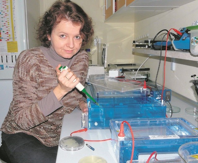 Dr Joanna Puławska z  bakterią skierniewicense (w pudełeczku)