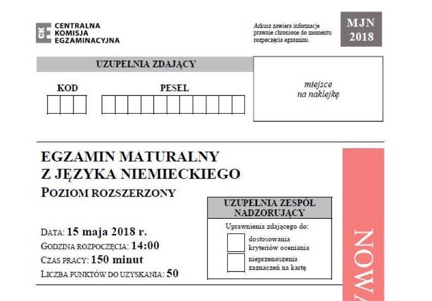 Matura 2018 język niemiecki, poziom rozszerzony- arkusze...