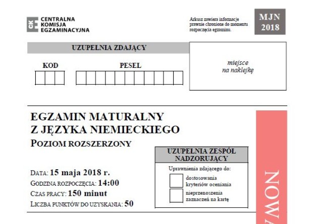 Matura 2018 język niemiecki, poziom rozszerzony- arkusze CKE, odpowiedzi