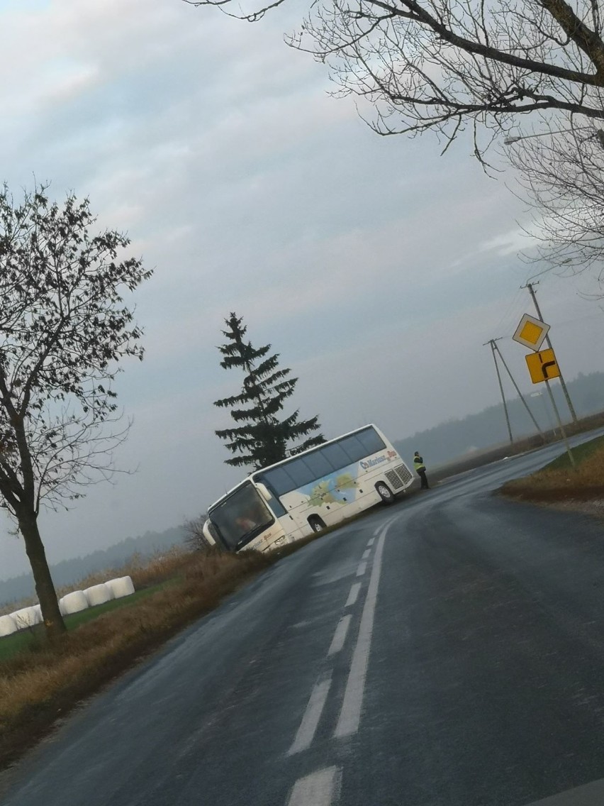 Autobus z wycieczką z Ciechocinka do Lichenia wjechał do rowu 