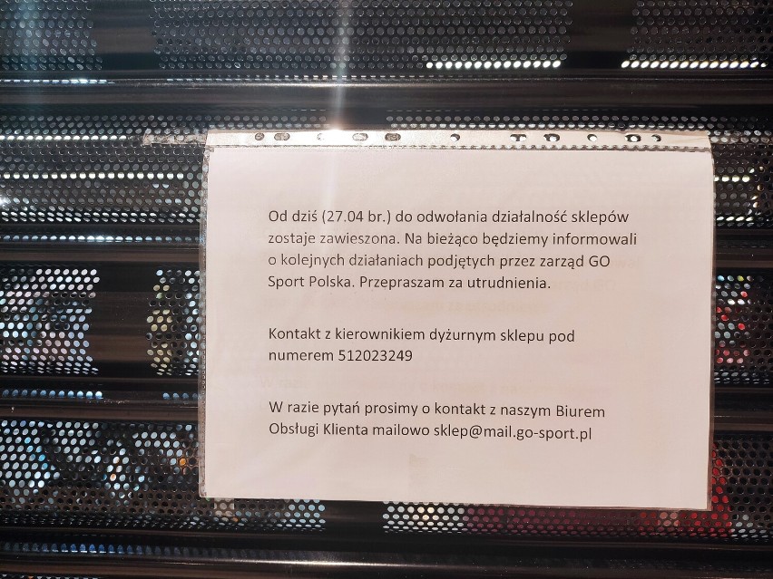 Sklepy GO Sport zamknięte w całej Polsce