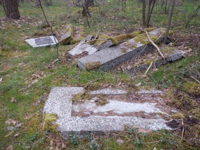 Fragmenty nagrobka i płyta z nazwiskiem zmarłego wywieziono do Lasu Gdańskiego w pobliżu ruchliwej drogi krajowej nr 5 Bydgoszcz - Osielsko